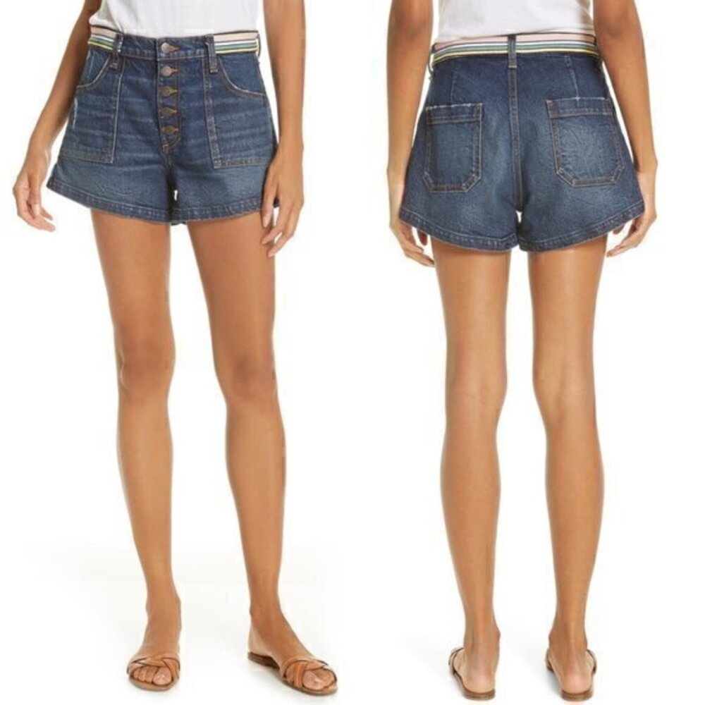 Veronica Beard Zynan Stripe Waist Denim Shorts Size 24